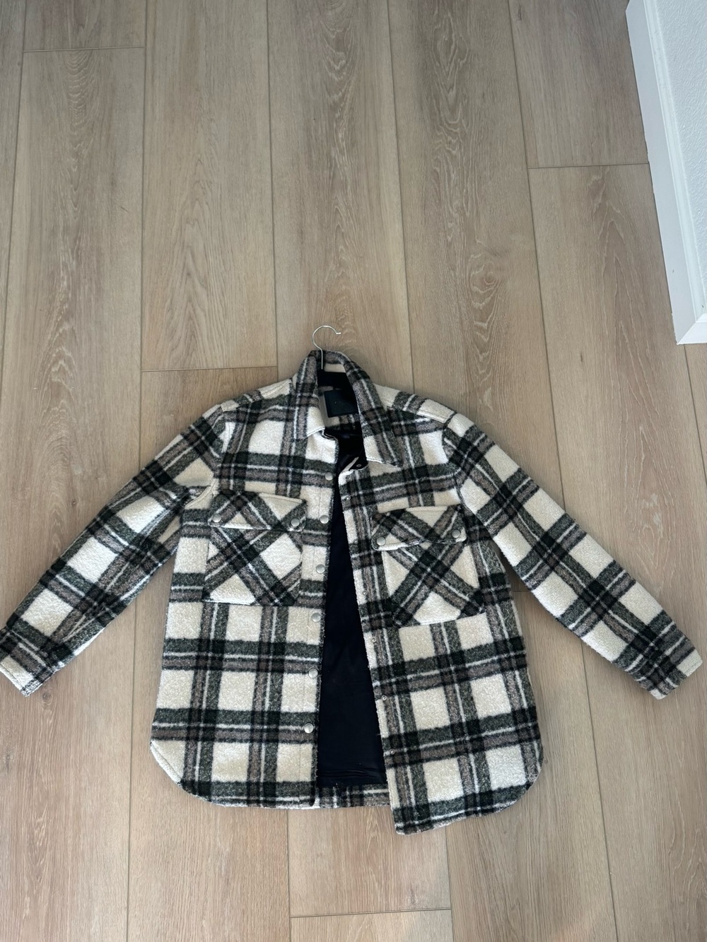 Plaid Shacket Jacket - Cream & Black & Green